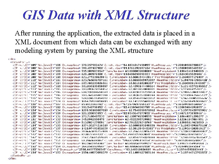GIS Data with XML Structure After running the application, the extracted data is placed
