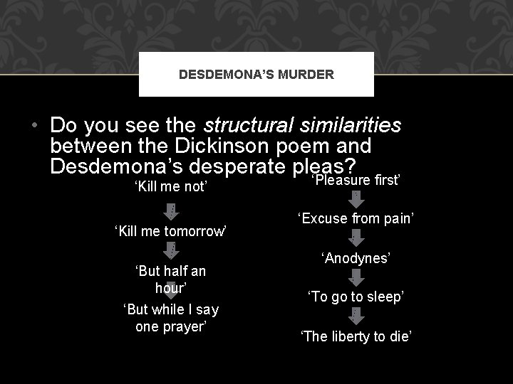 DESDEMONA’S MURDER • Do you see the structural similarities between the Dickinson poem and