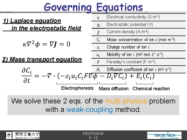 Governing Equations Electrical conductivity (S m-1) 1) Laplace equation in the electrostatic field Electrostatic