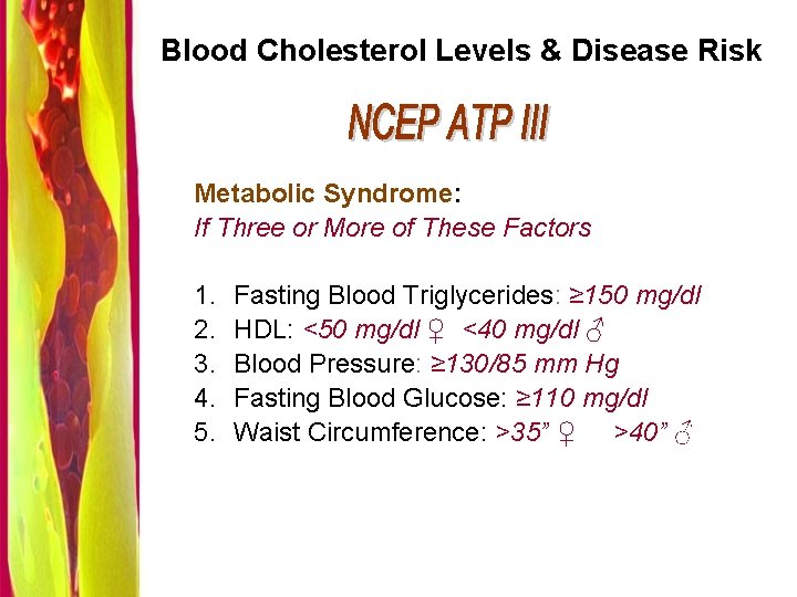 Blood Cholesterol Levels & Disease Risk Metabolic Syndrome: If Three or More of These