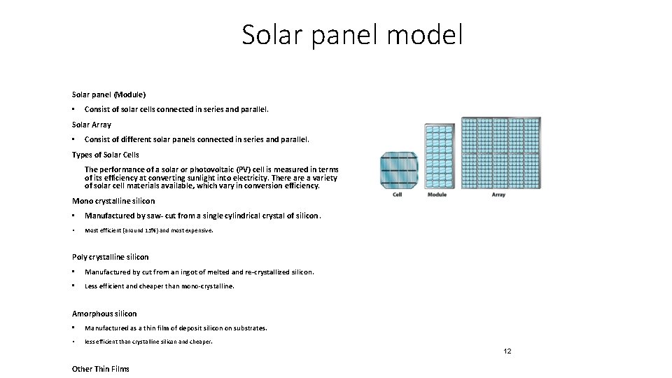Solar panel model Solar panel (Module) • Consist of solar cells connected in series