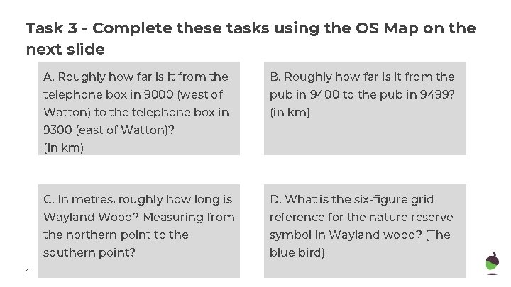 Task 3 - Complete these tasks using the OS Map on the next slide