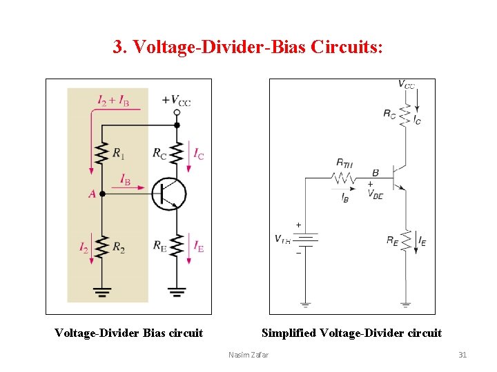 3. Voltage-Divider-Bias Circuits: Voltage-Divider Bias circuit Simplified Voltage-Divider circuit Nasim Zafar 31 