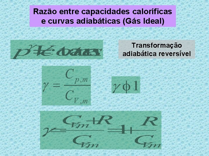 Razão entre capacidades caloríficas e curvas adiabáticas (Gás Ideal) Transformação adiabática reversível 