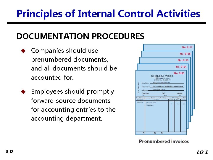 Principles of Internal Control Activities DOCUMENTATION PROCEDURES u Companies should use prenumbered documents, and