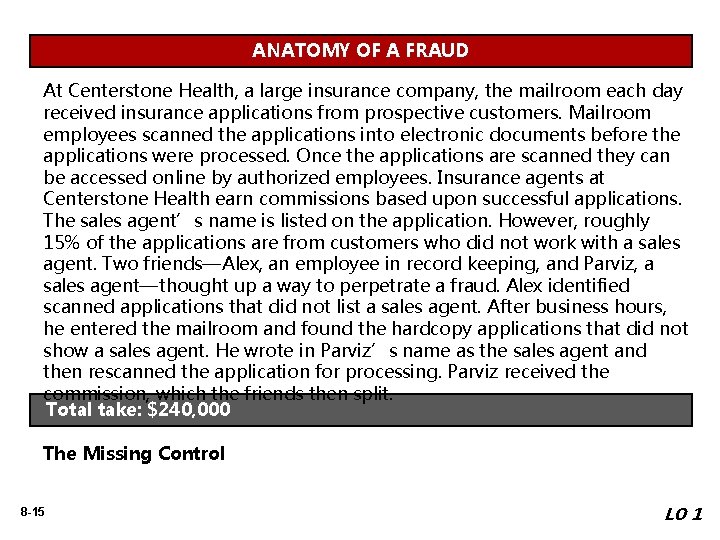 ANATOMY OF A FRAUD At Centerstone Health, a large insurance company, the mailroom each