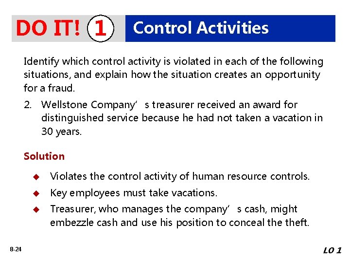 DO IT! 1 Control Activities Identify which control activity is violated in each of