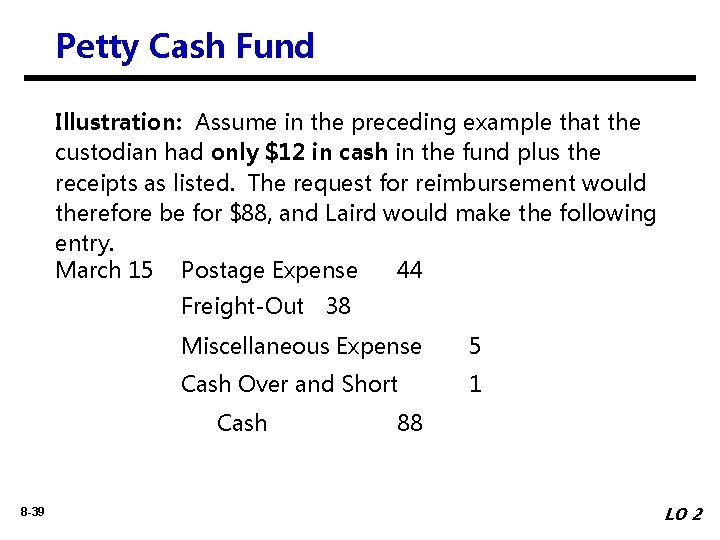 Petty Cash Fund Illustration: Assume in the preceding example that the custodian had only
