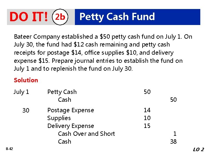 DO IT! 2 b Petty Cash Fund Bateer Company established a $50 petty cash