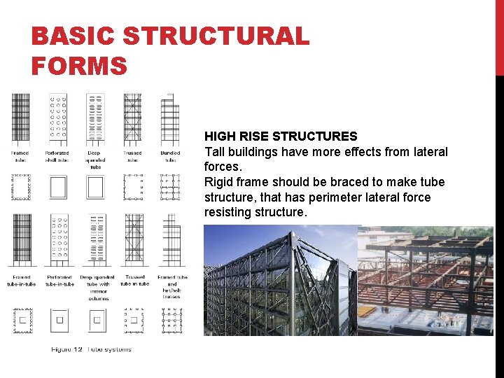 BASIC STRUCTURAL FORMS HIGH RISE STRUCTURES Tall buildings have more effects from lateral forces.
