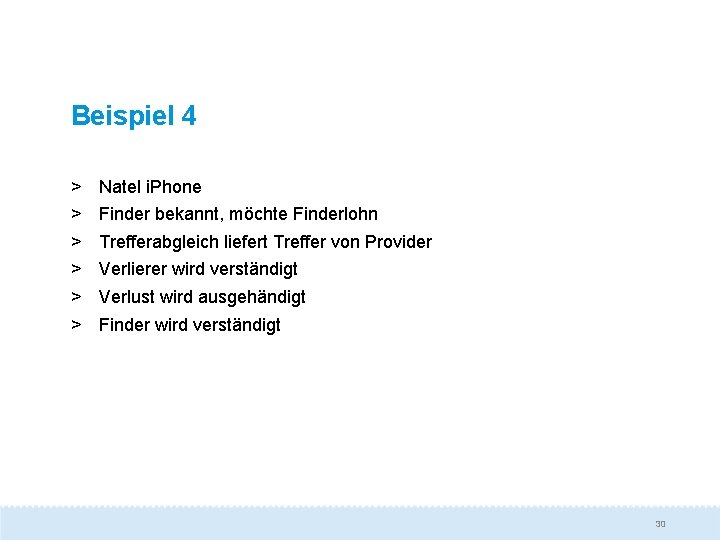 Beispiel 4 > > > Natel i. Phone Finder bekannt, möchte Finderlohn Trefferabgleich liefert