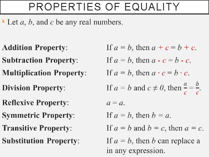 PROPERTIES OF EQUALITY • 