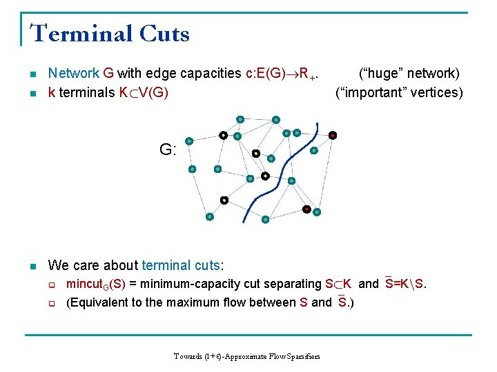 Terminal Cuts n n Network G with edge capacities c: E(G) R+. k terminals