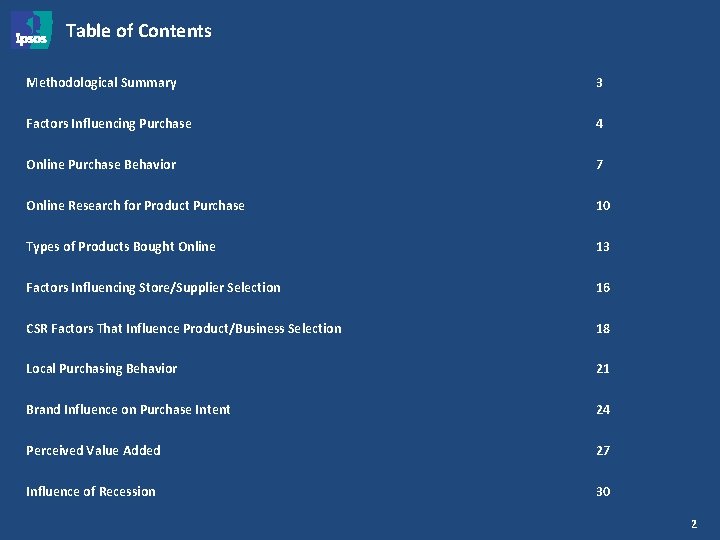 Table of Contents Methodological Summary 3 Factors Influencing Purchase 4 Online Purchase Behavior 7