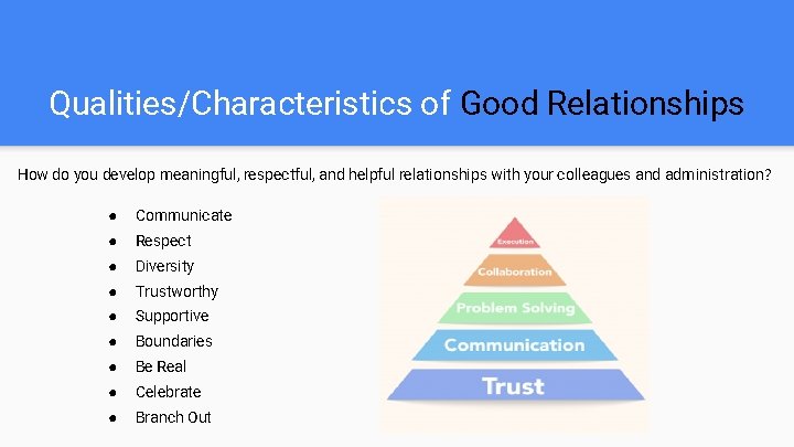 Qualities/Characteristics of Good Relationships How do you develop meaningful, respectful, and helpful relationships with