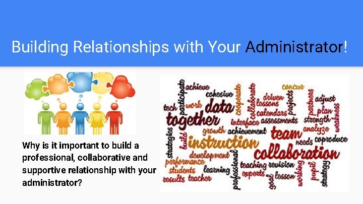 Building Relationships with Your Administrator! Why is it important to build a professional, collaborative