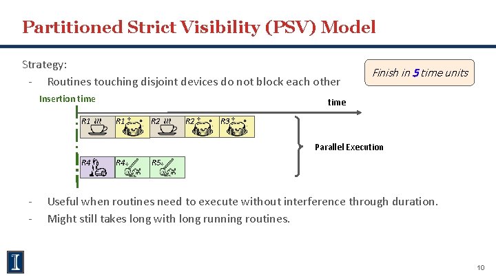 Partitioned Strict Visibility (PSV) Model Strategy: - Routines touching disjoint devices do not block