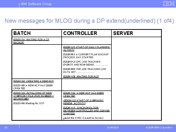 IBM Software Group New messages for MLOG during a DP extend(underlined) (1 of 4)
