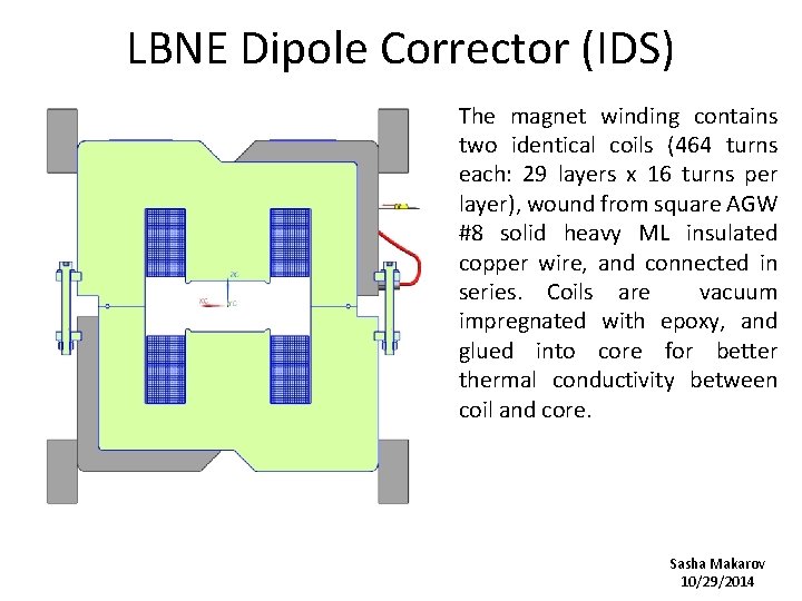 LBNE Dipole Corrector (IDS) The magnet winding contains two identical coils (464 turns each: