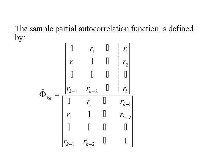 The sample partial autocorrelation function is defined by: The sample partial autocorrelation function is defined by: