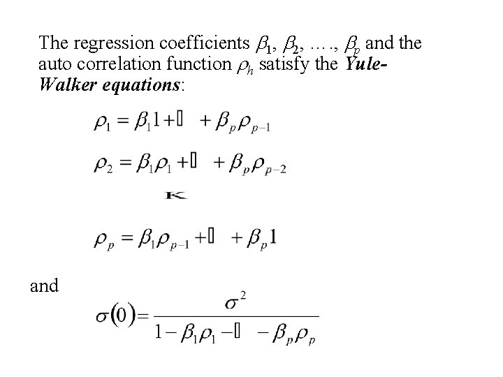 The regression coefficients b 1, b 2, …. , bp and the auto correlation The regression coefficients b 1, b 2, …. , bp and the auto correlation
