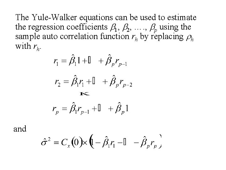 The Yule-Walker equations can be used to estimate the regression coefficients b 1, b The Yule-Walker equations can be used to estimate the regression coefficients b 1, b