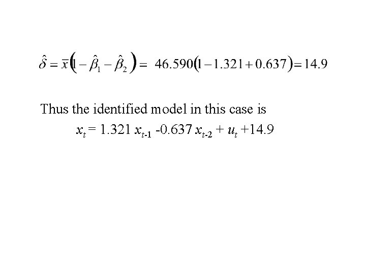 Thus the identified model in this case is xt = 1. 321 xt-1 -0. Thus the identified model in this case is xt = 1. 321 xt-1 -0.