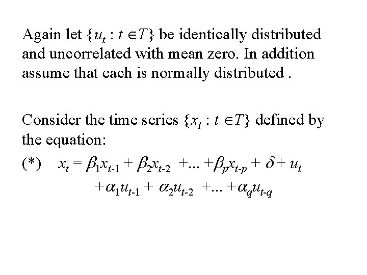 Again let {ut : t T} be identically distributed and uncorrelated with mean zero. Again let {ut : t T} be identically distributed and uncorrelated with mean zero.