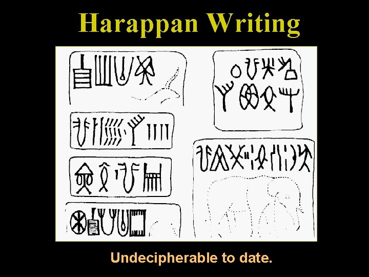 Harappan Writing Undecipherable to date. 