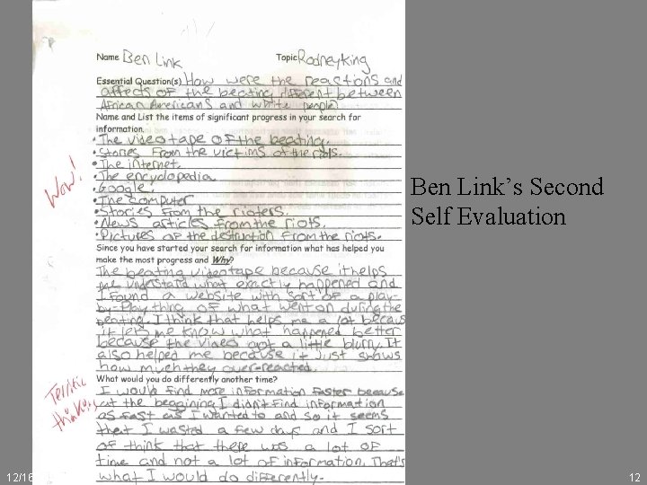 Ben Link’s Second Self Evaluation 12/16/2021 Big 6 12 