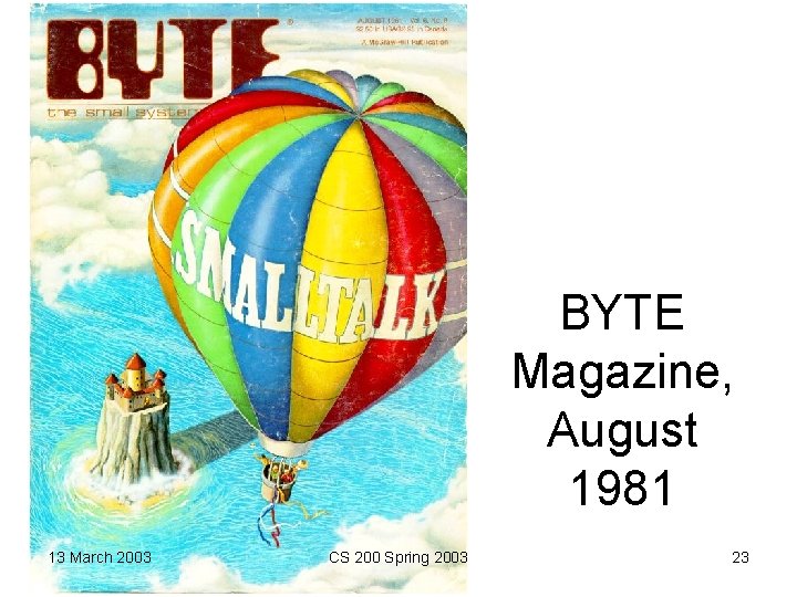 BYTE Magazine, August 1981 13 March 2003 CS 200 Spring 2003 23 