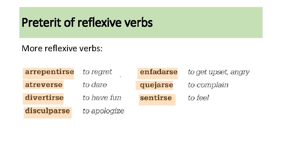 Preterit of reflexive verbs More reflexive verbs: 