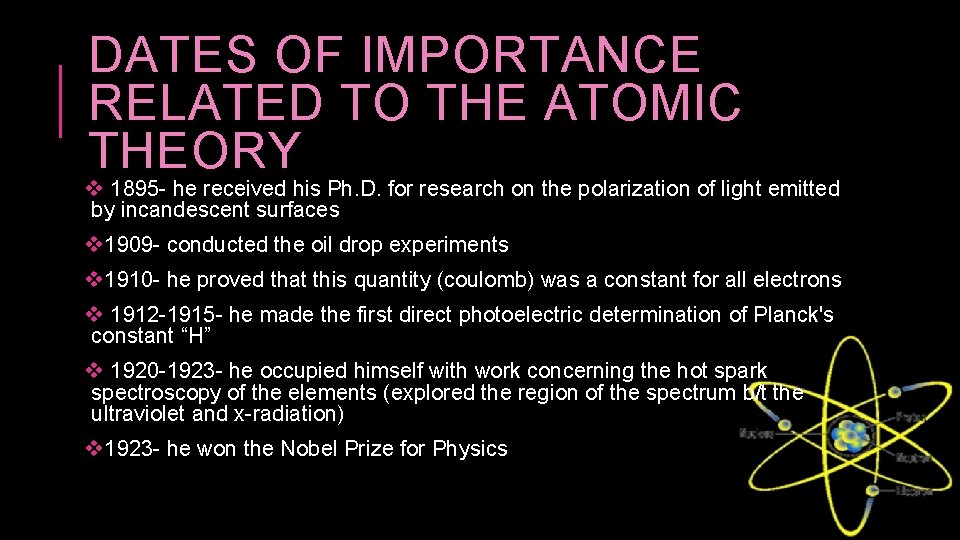 DATES OF IMPORTANCE RELATED TO THE ATOMIC THEORY v 1895 - he received his