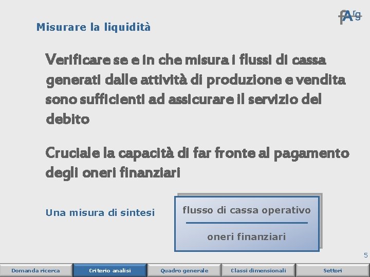 Misurare la liquidità Verificare se e in che misura i flussi di cassa generati