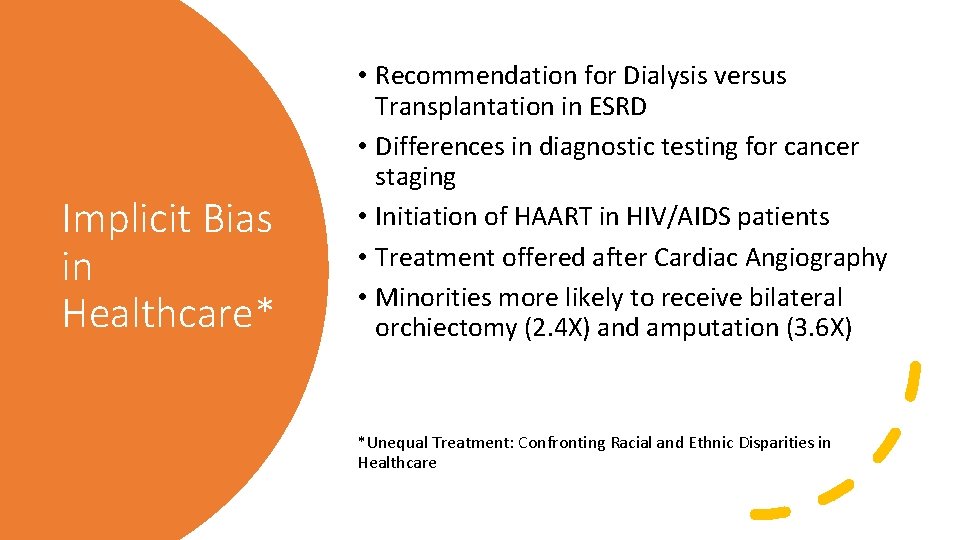 Implicit Bias in Healthcare* • Recommendation for Dialysis versus Transplantation in ESRD • Differences