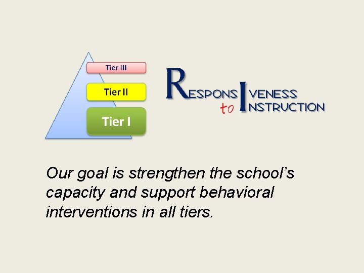 Our goal is strengthen the school’s capacity and support behavioral interventions in all tiers.
