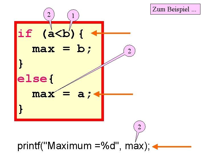 2 Zum Beispiel. . . 1 if (a<b){ max = b; } else{ max