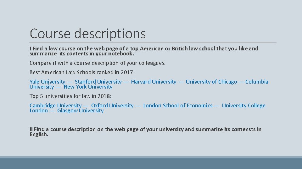 Course descriptions I Find a law course on the web page of a top