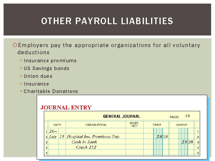 OTHER PAYROLL LIABILITIES Employers pay the appropriate organizations for all voluntary deductions § §