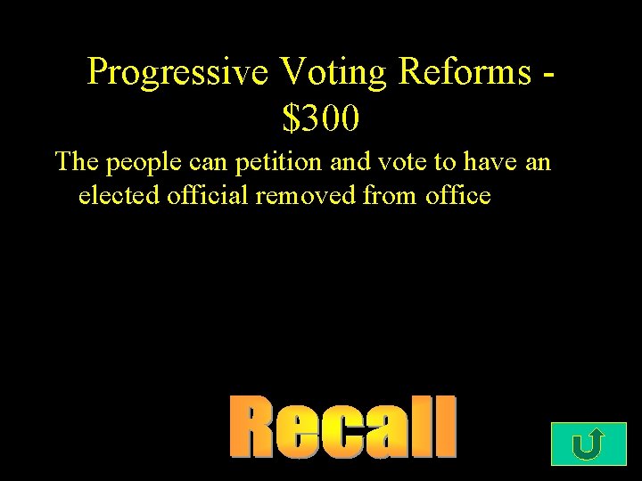 Progressive Voting Reforms $300 The people can petition and vote to have an elected