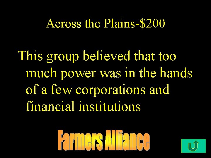 Across the Plains-$200 This group believed that too much power was in the hands