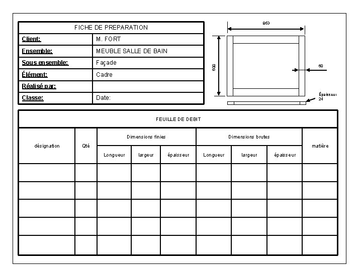 853 FICHE DE PREPARATION M. FORT Ensemble: MEUBLE SALLE DE BAIN Sous ensemble: Façade