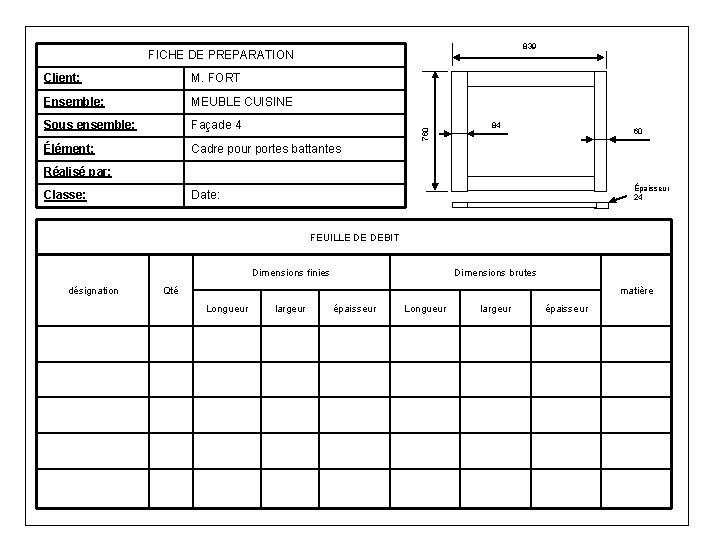 839 FICHE DE PREPARATION M. FORT Ensemble: MEUBLE CUISINE Sous ensemble: Façade 4 Élément: