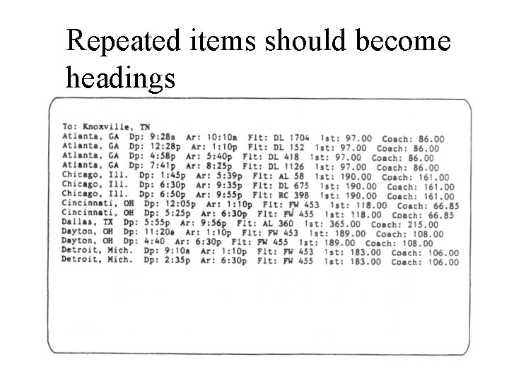 Repeated items should become headings 