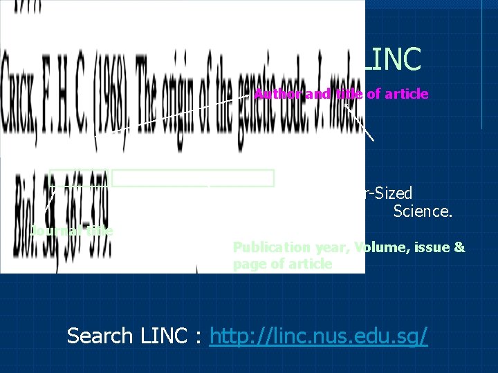 How to find Journals in LINC Author and title of article Mark R. Showalter.