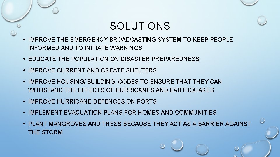 SOLUTIONS • IMPROVE THE EMERGENCY BROADCASTING SYSTEM TO KEEP PEOPLE INFORMED AND TO INITIATE SOLUTIONS • IMPROVE THE EMERGENCY BROADCASTING SYSTEM TO KEEP PEOPLE INFORMED AND TO INITIATE
