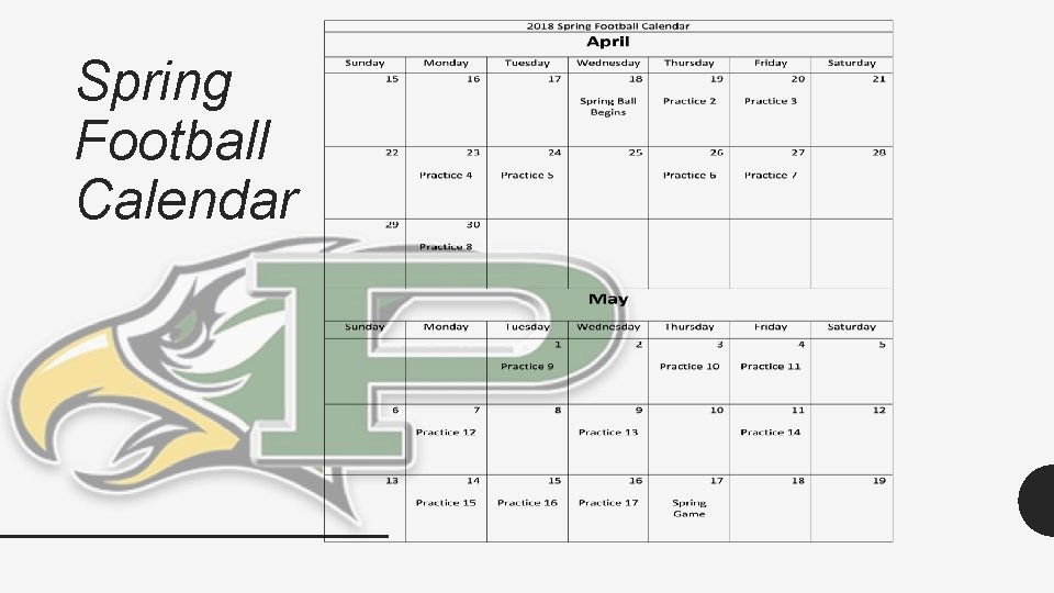 Spring Football Calendar 