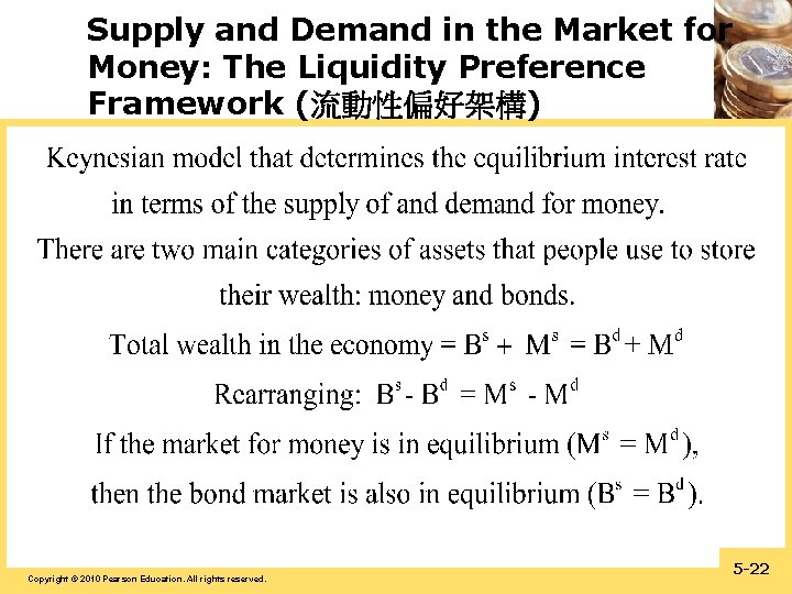 Supply and Demand in the Market for Money: The Liquidity Preference Framework (流動性偏好架構) Copyright