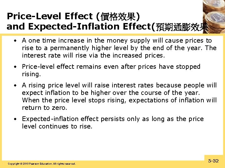 Price-Level Effect (價格效果) and Expected-Inflation Effect(預期通膨效果 • A one time increase in the money