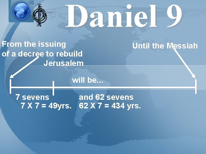 Daniel 9 From the issuing of a decree to rebuild Jerusalem Until the Messiah